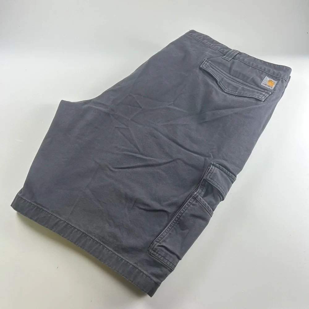 Carhartt Mens 50 Relaxed Fit Rugged Flex Canvas Cargo Utility Work Shorts Grey